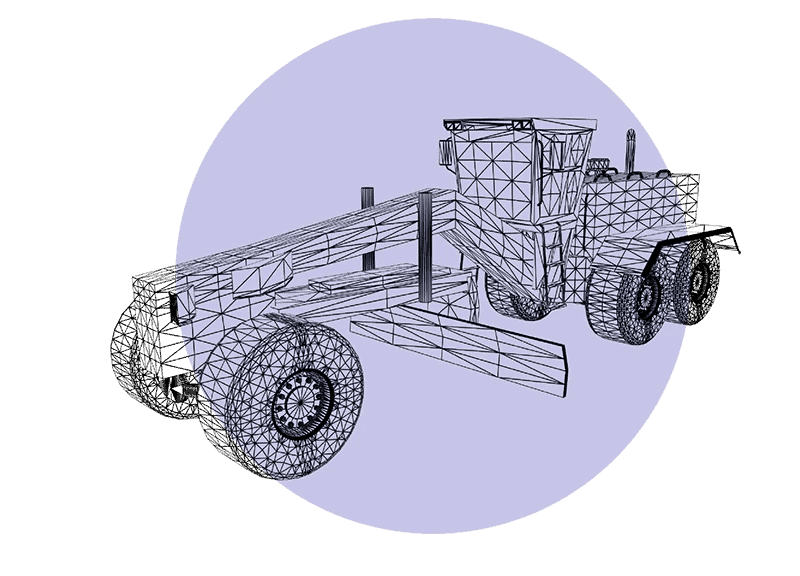 A 3d model of a tractor in a circle.