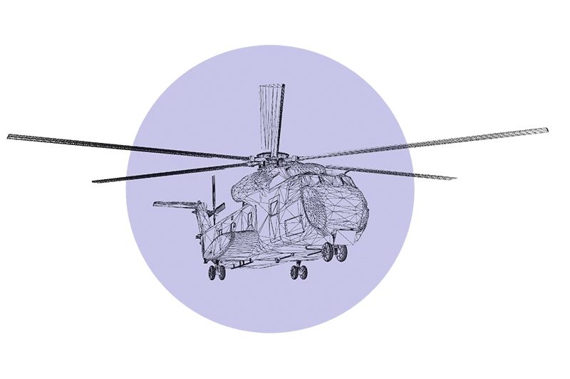 A drawing of a helicopter on a white background.