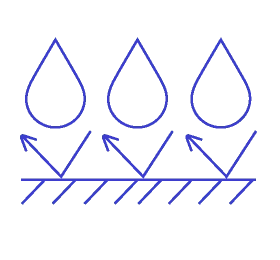 A blue icon with three drops of water on a green background.