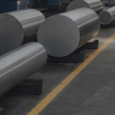 Stainless steel rods in a factory.