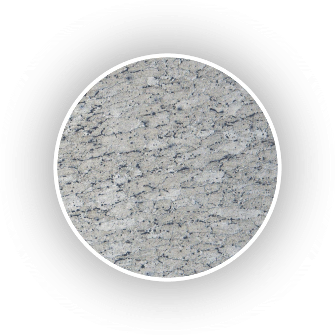A circle with a grey and white marble.