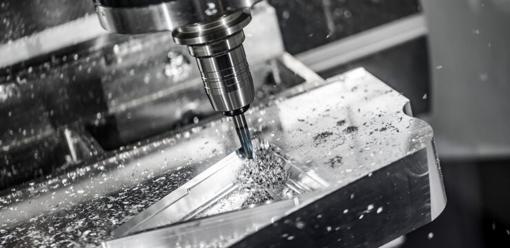 A cnc milling machine is being used in a factory.