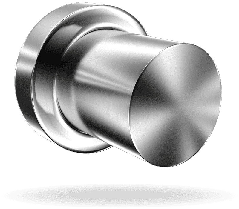 Silver metallic door handle on black background.