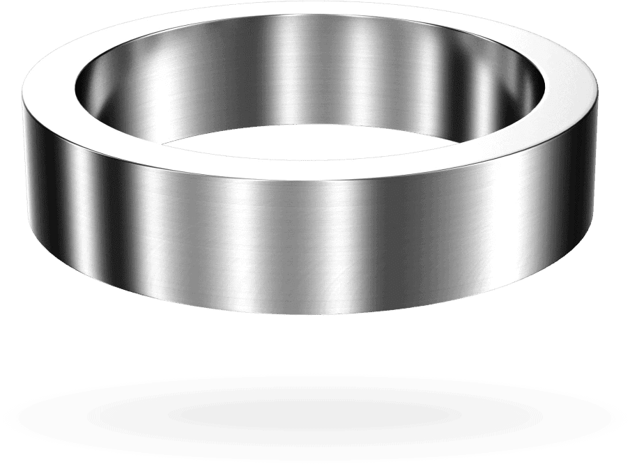 Floating metallic ring on black background.